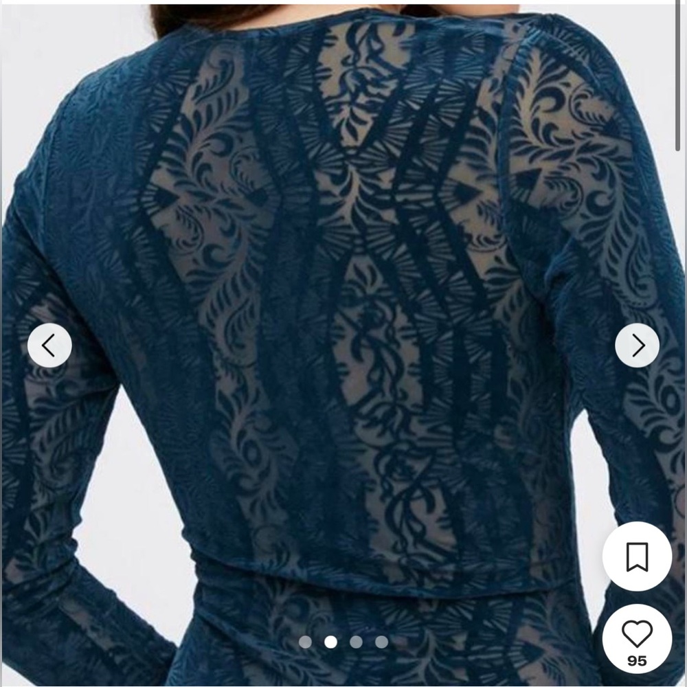 Free People Intimately "On the Dance Floor" Velvet Lace Bodysuit, Size Large. - Picture 4 of 9